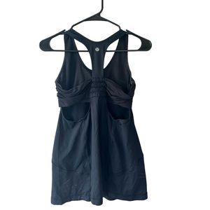 Lululemon Tone It Tank Top Black Stretch Ruched Back Cut Out Pullover Yoga